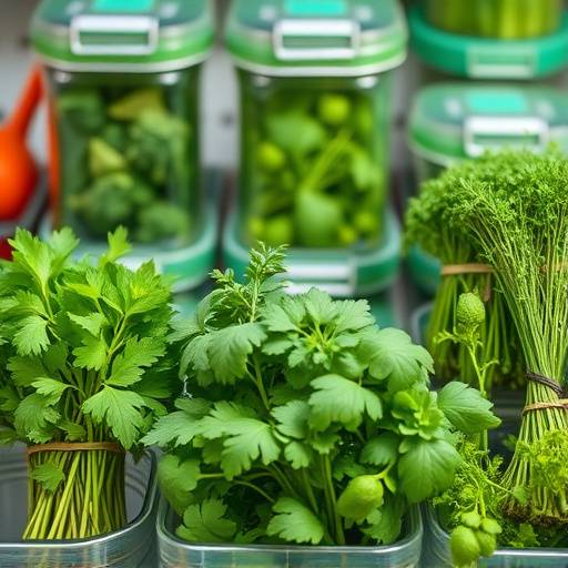 Hierbas frescas almacenadas en recipientes especiales para mantener su frescura y aroma.
