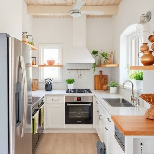 Una cocina mediterr치nea limpia y ordenada despu칠s de una rutina semanal de reset.