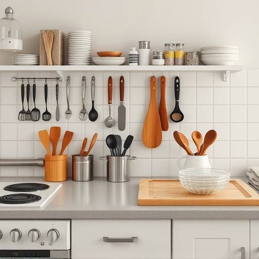 츼rea de preparaci칩n de cocina bien organizada con utensilios al alcance de la mano.